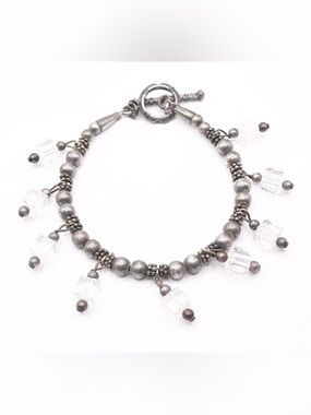 Estate sterling silver Beaded Bracelet with Clear Crystal Drops